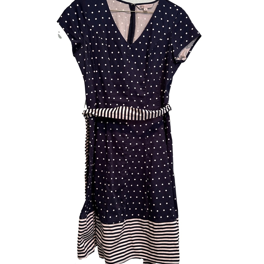 DownEast Navy and White Polka Dot Midi Dress